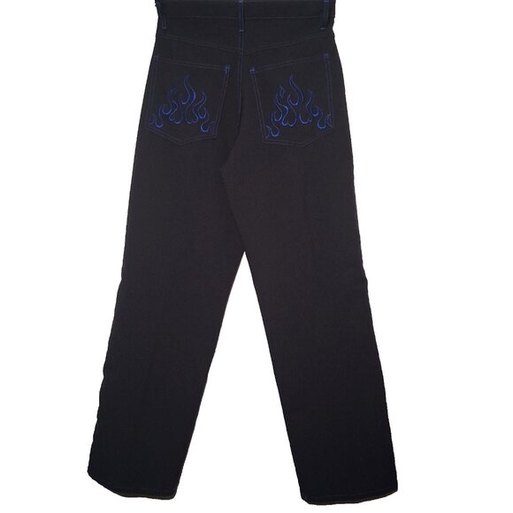 Johnny Suede Other - Johnny Suede Pants Men Size 30 Black Blue Stitching Flames Rockabilly Moto